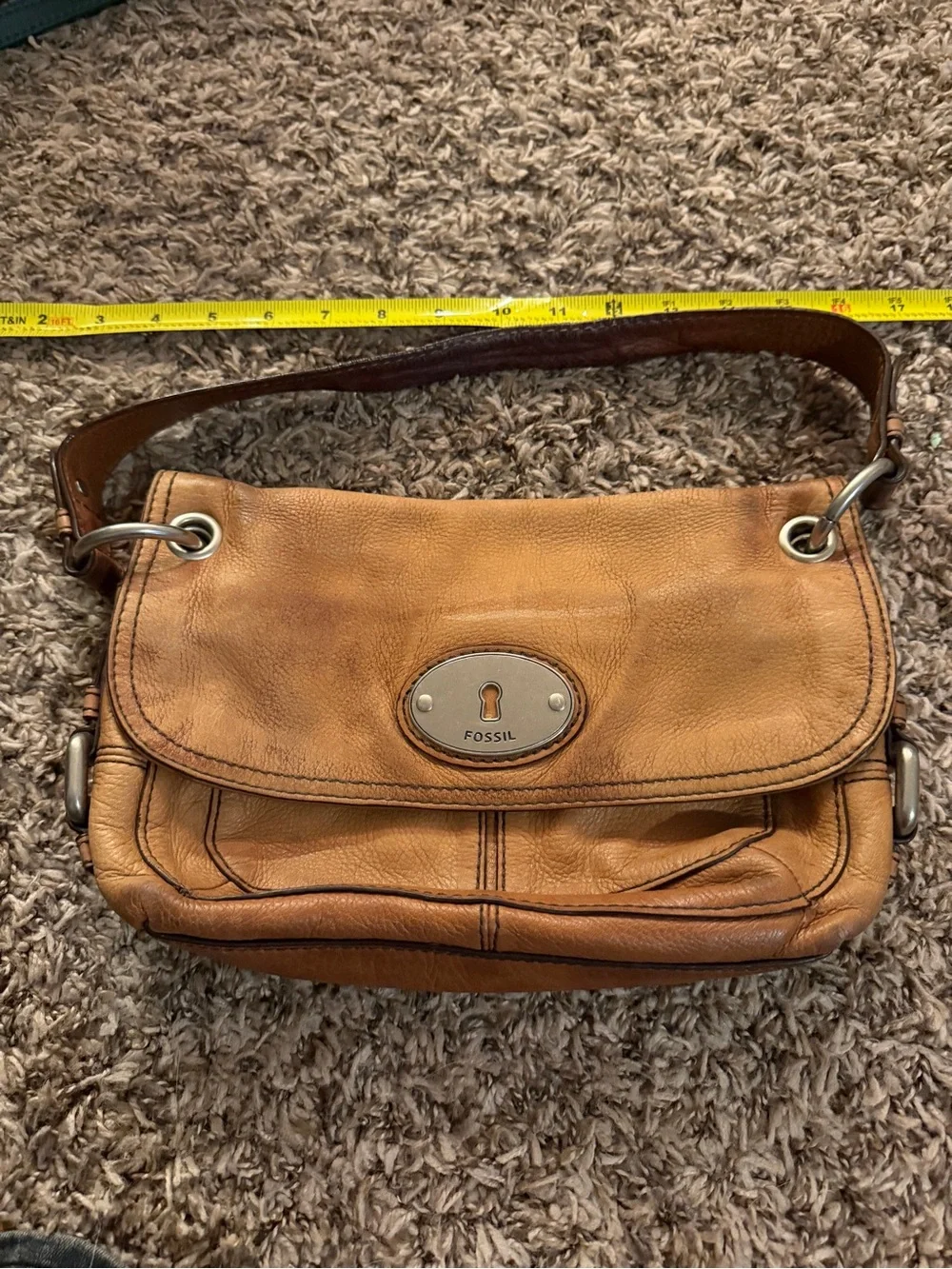 Vintage Fossil Cognac Leather Shoulder Bag Distressed Boho Style